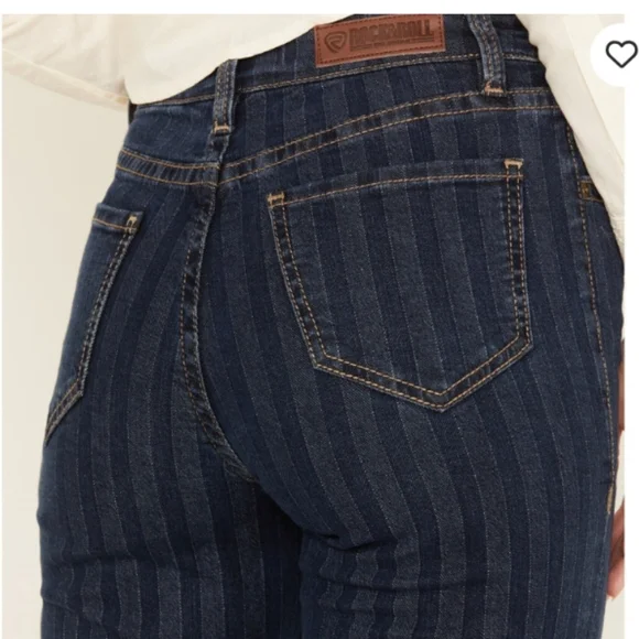 Dark Blue Striped Denim High Rise Bootcut Jeans - Picture 3 of 13